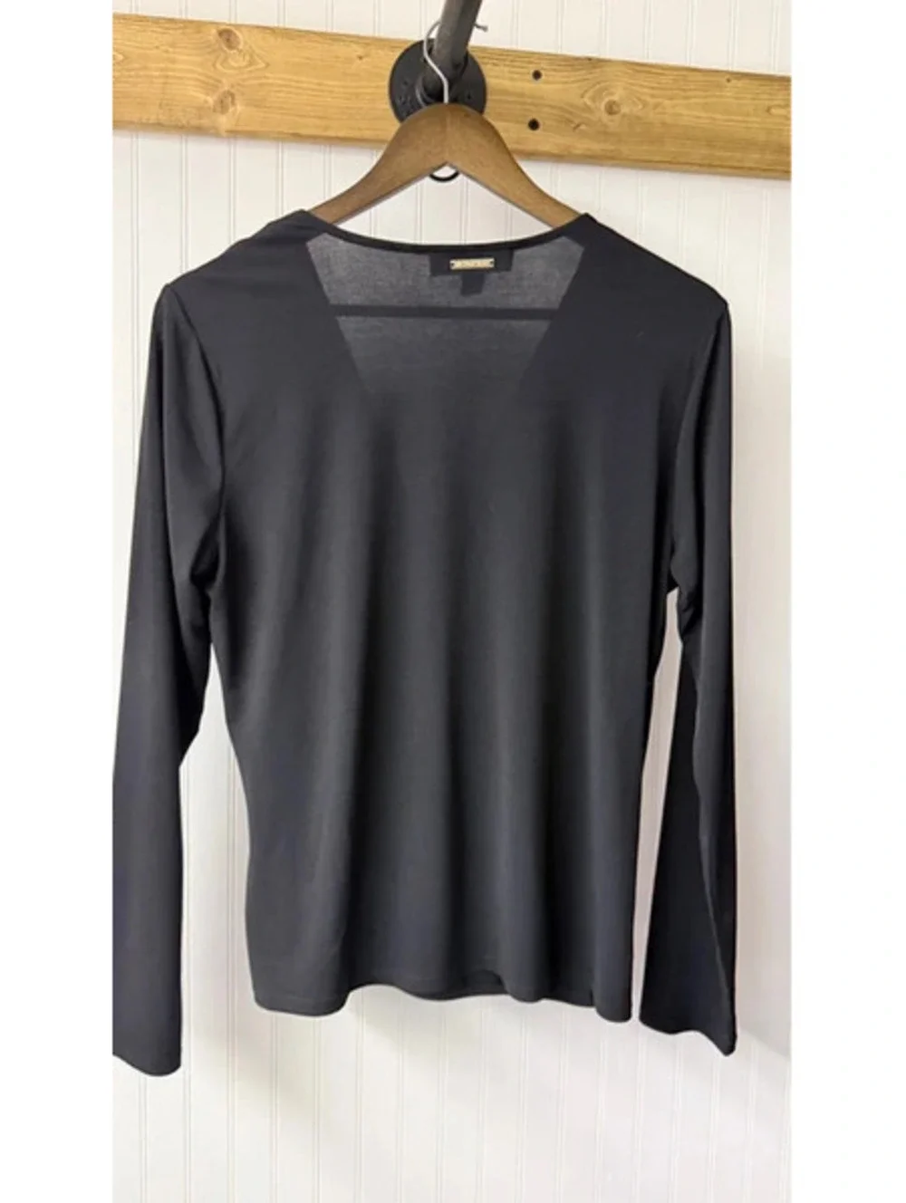 Michael Kors long-sleeve wrap blouse faux-wrap ring-accent gold black large